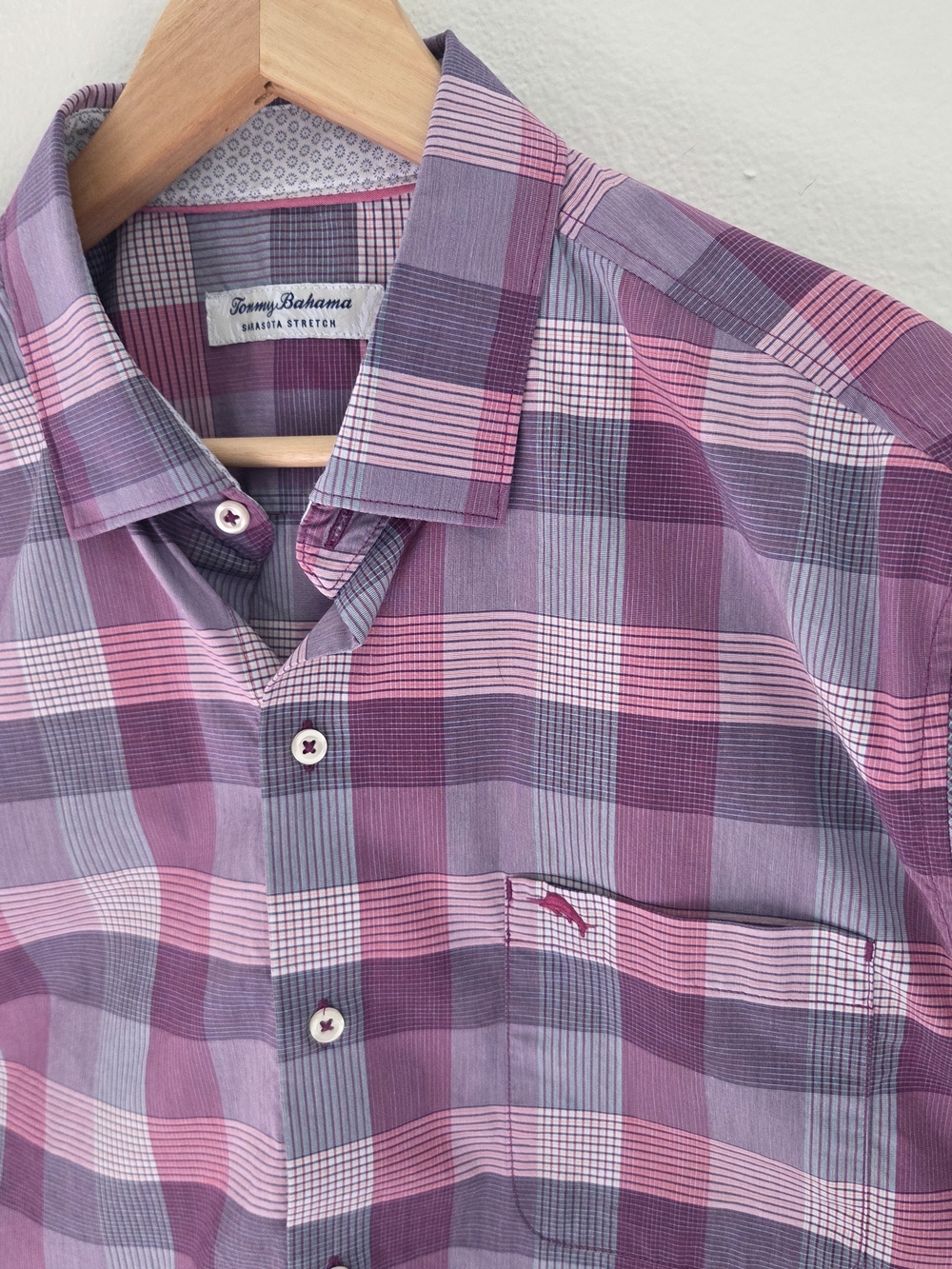 Tommy Bahama Sarasota Stretch Pink and Purple Plaid Long-Sleeve Button-Down Sz L